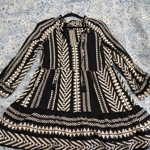 Maeve Dominique Tunic Dress /Black and Cream Geometric Pattern Dress (size small